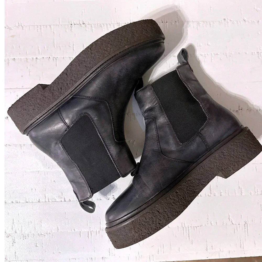 Free People Carmel Black Leather Platform Chelsea Boots 38 Grunge Whimsigoth